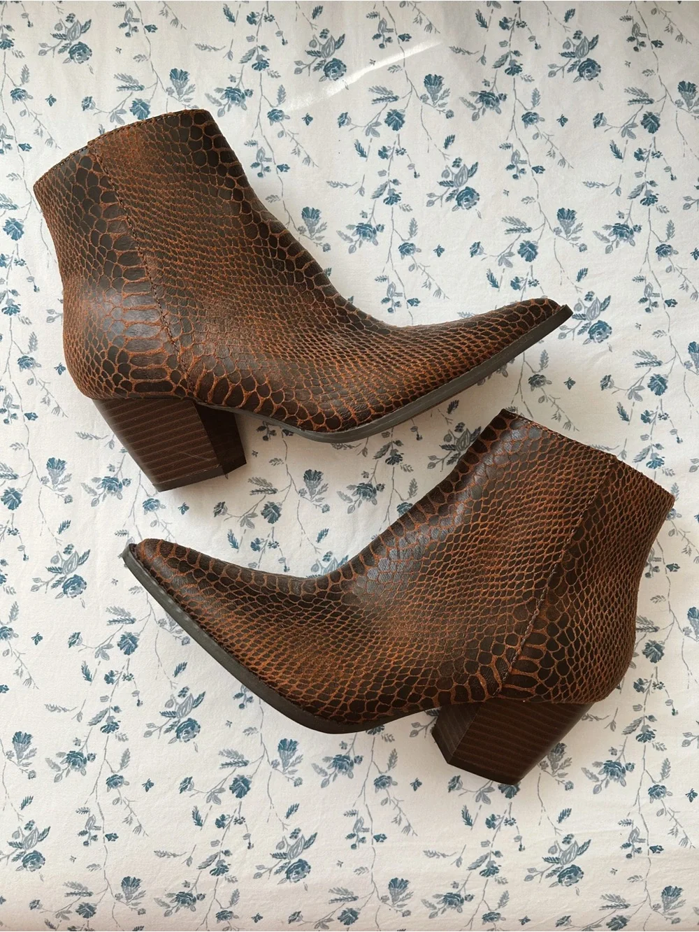 Coconuts by Matisse Brown Snake-Print Pointed Ankle Booties